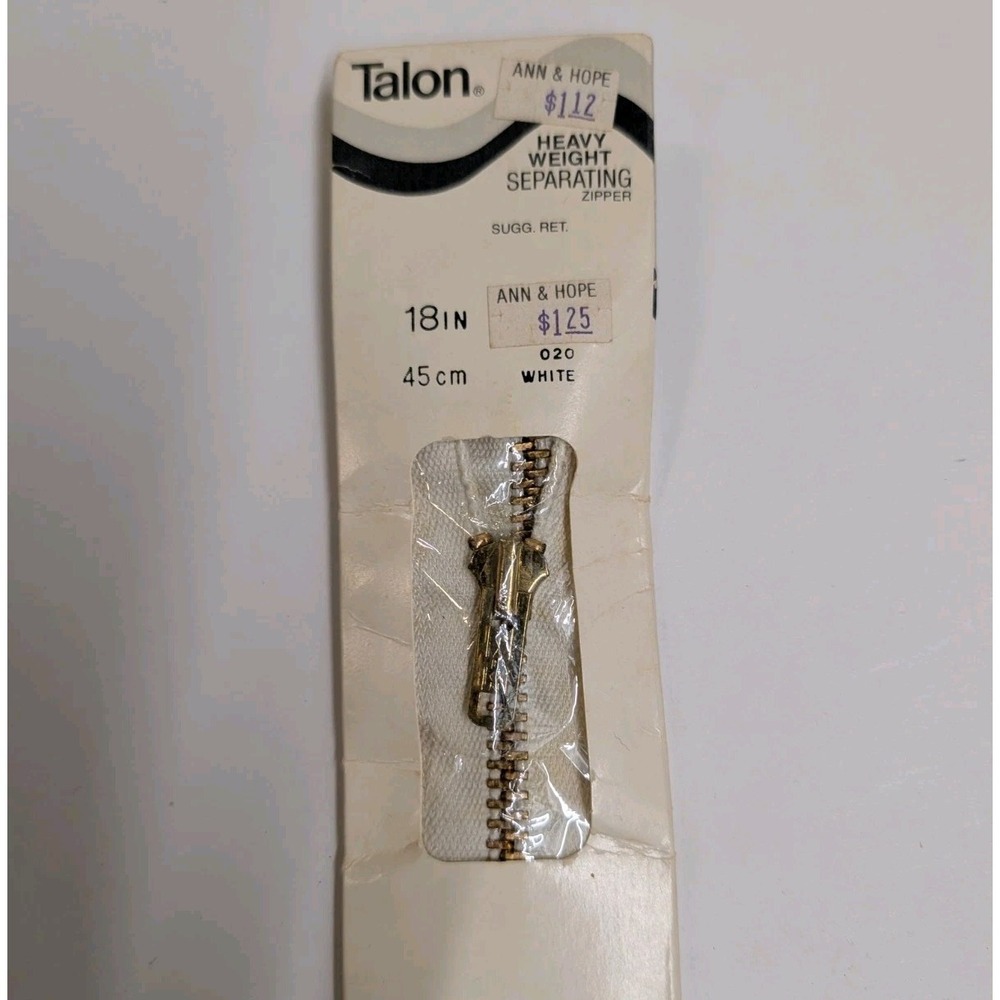 Vtg Talon Zipper 18" Heavy Weight Separating Coat White 020 Style 512 Metal